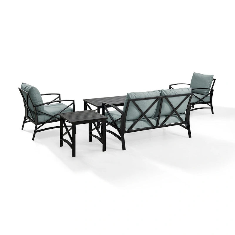 Ensemble de mobilier d'extérieur Crosley Kaplan 5 pièces avec coussins Mist – canapé deux places, deux fauteuils, table basse, table d'appoint