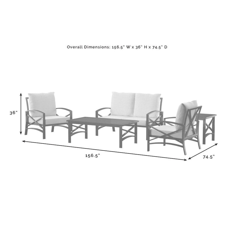 Ensemble de mobilier d'extérieur Crosley Kaplan 5 pièces avec coussins Mist – canapé deux places, deux fauteuils, table basse, table d'appoint