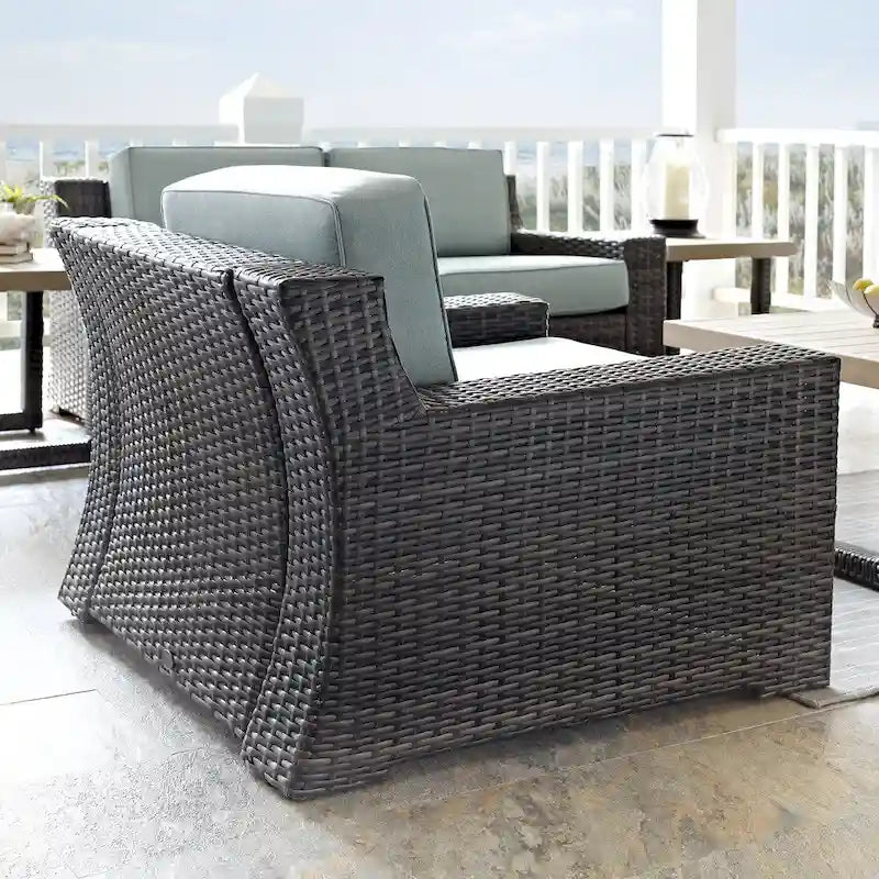 Fauteuil d'extérieur en osier toutes saisons Beaufort Espresso avec coussins Mist - 37 L x 37 P x 31.5 H