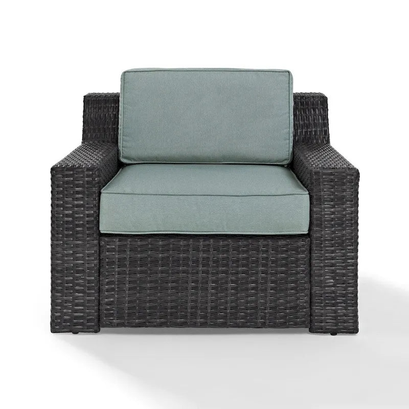Fauteuil d'extérieur en osier toutes saisons Beaufort Espresso avec coussins Mist - 37 L x 37 P x 31.5 H