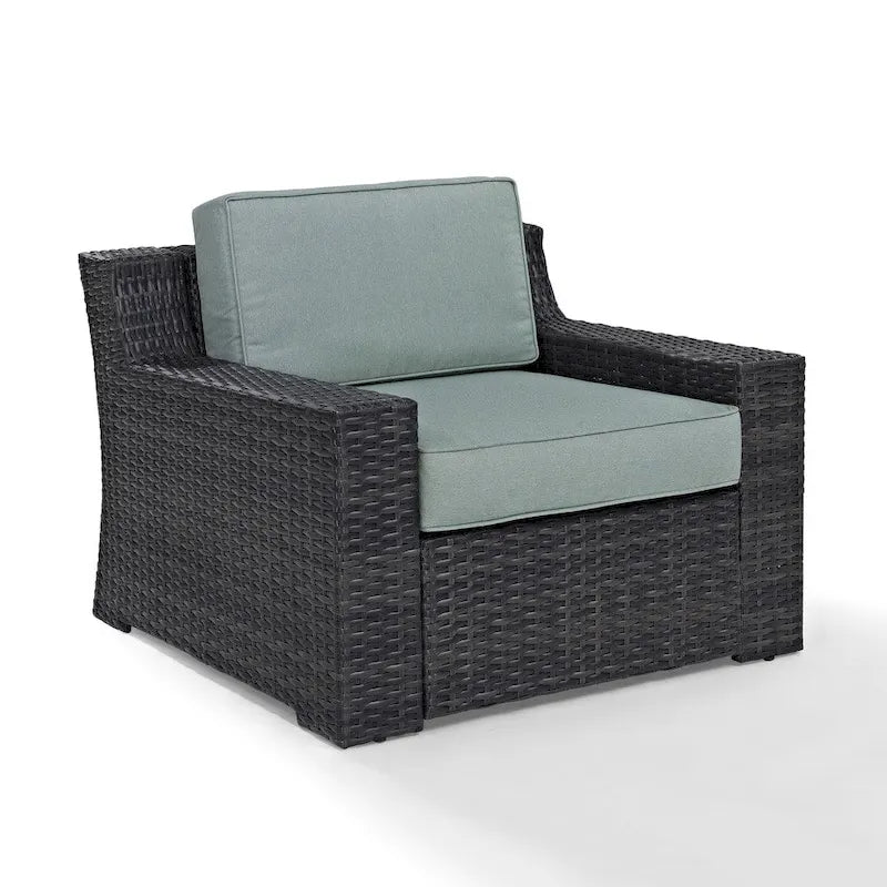 Fauteuil d'extérieur en osier toutes saisons Beaufort Espresso avec coussins Mist - 37 L x 37 P x 31.5 H