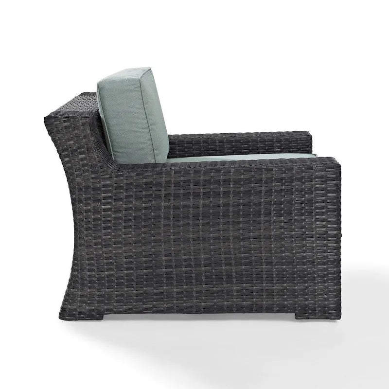 Fauteuil d'extérieur en osier toutes saisons Beaufort Espresso avec coussins Mist - 37 L x 37 P x 31.5 H