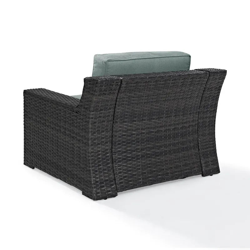 Fauteuil d'extérieur en osier toutes saisons Beaufort Espresso avec coussins Mist - 37 L x 37 P x 31.5 H