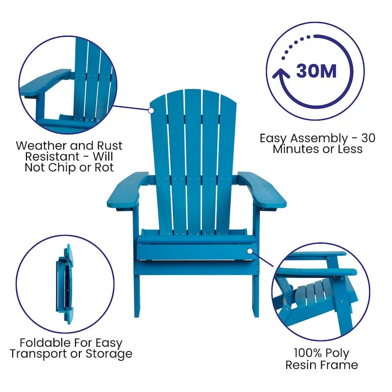 Chaise de jardin pliante Adirondack en résine polymère tout temps