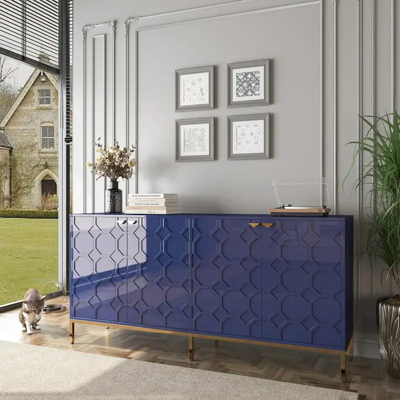 Meuble TV Clihome avec rangements, centres de divertissement, buffet, finition brillante