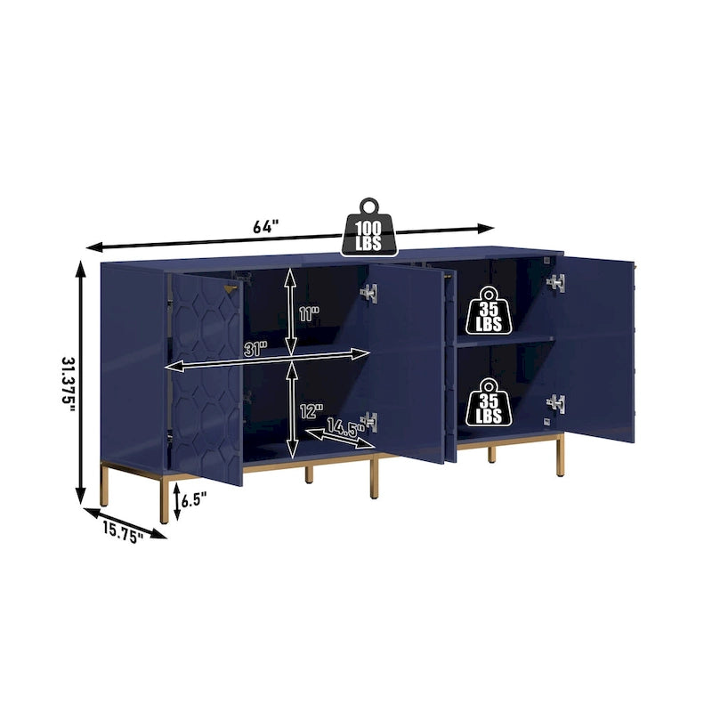 Meuble TV Clihome avec rangements, centres de divertissement, buffet, finition brillante