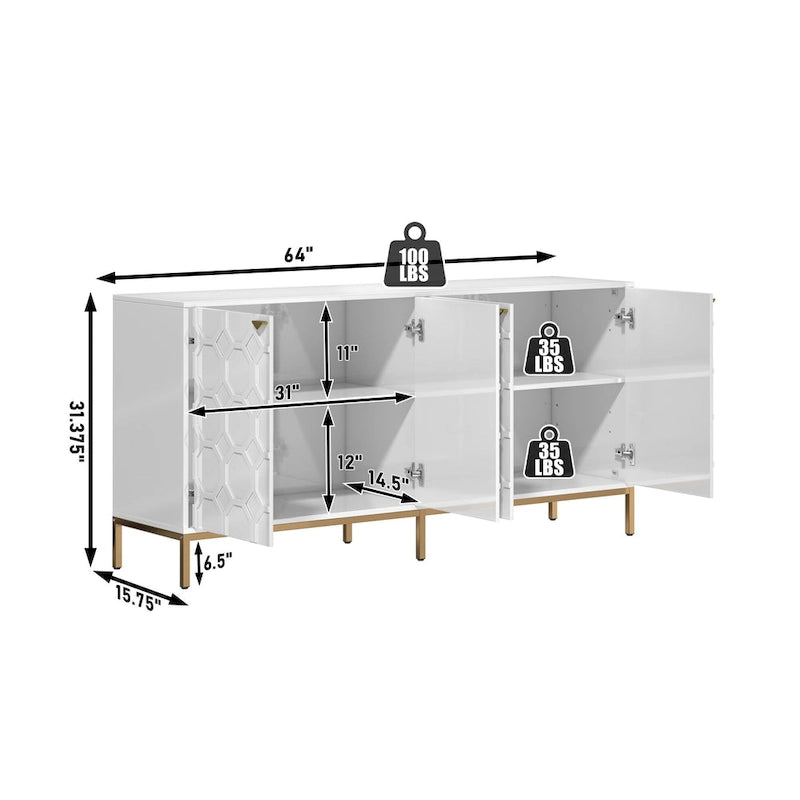 Meuble TV Clihome avec rangements, centres de divertissement, buffet, finition brillante