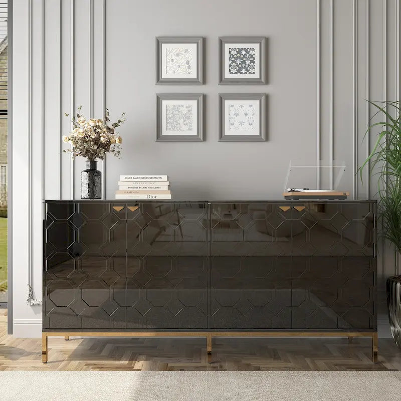 Meuble TV Clihome avec rangements, centres de divertissement, buffet, finition brillante