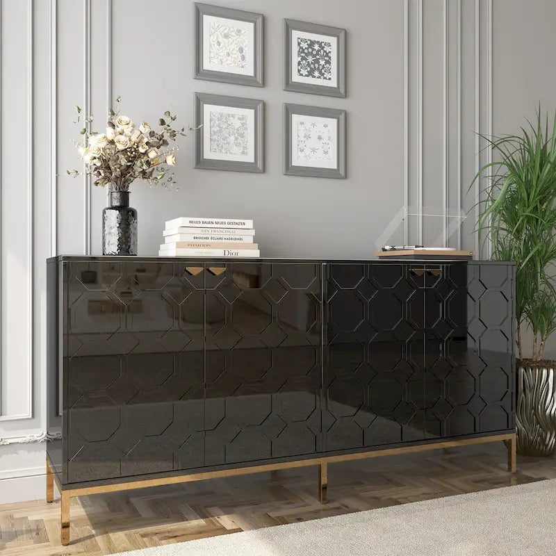 Meuble TV Clihome avec rangements, centres de divertissement, buffet, finition brillante