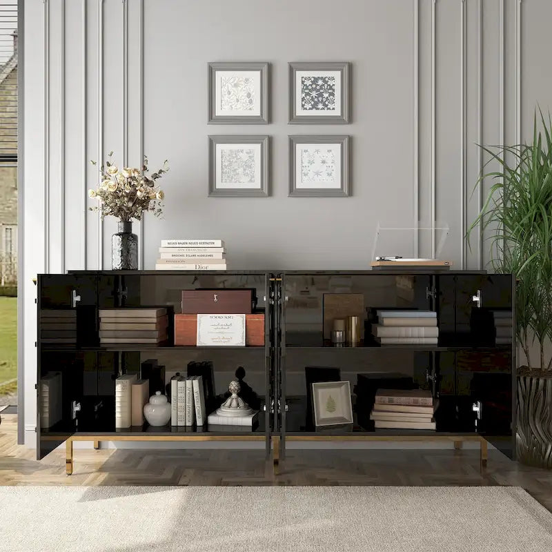 Meuble TV Clihome avec rangements, centres de divertissement, buffet, finition brillante