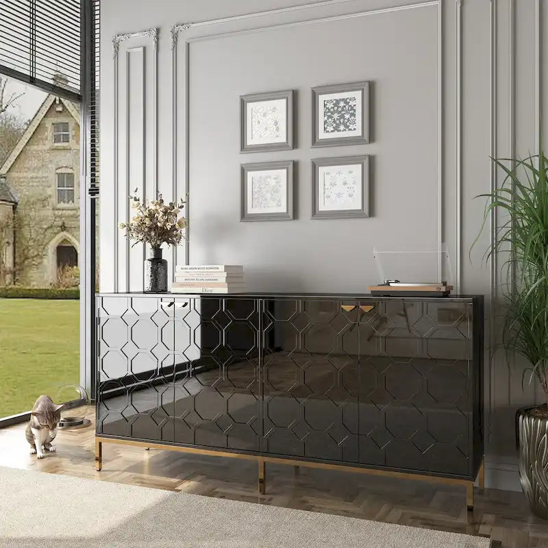 Meuble TV Clihome avec rangements, centres de divertissement, buffet, finition brillante