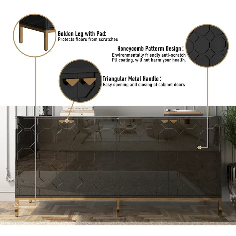 Meuble TV Clihome avec rangements, centres de divertissement, buffet, finition brillante
