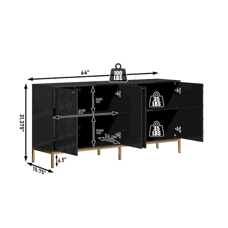 Meuble TV Clihome avec rangements, centres de divertissement, buffet, finition brillante