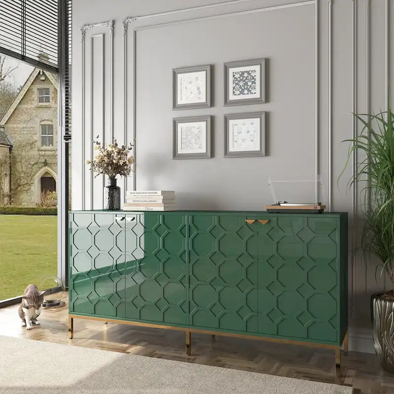 Meuble TV Clihome avec rangements, centres de divertissement, buffet, finition brillante