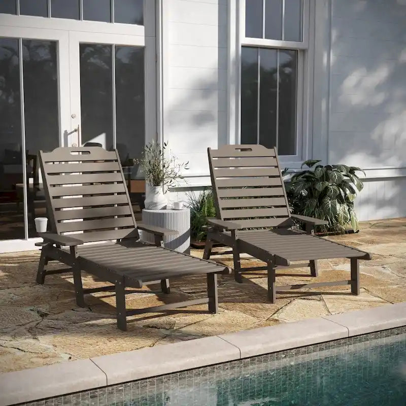 Lot de 2 chaises longues d'extérieur réglables avec porte-gobelets