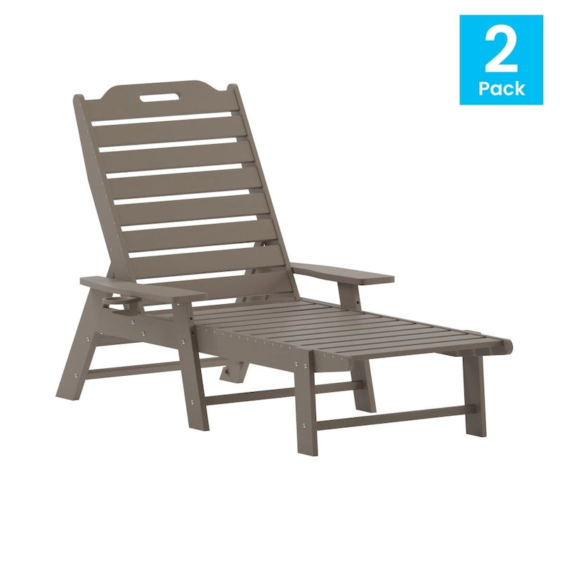 Lot de 2 chaises longues d'extérieur réglables avec porte-gobelets