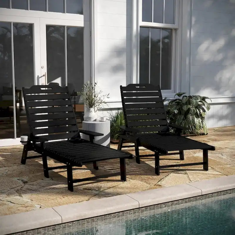 Lot de 2 chaises longues d'extérieur réglables avec porte-gobelets