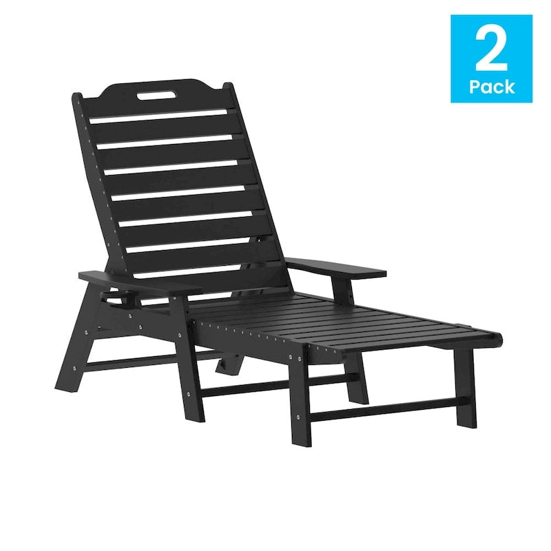 Lot de 2 chaises longues d'extérieur réglables avec porte-gobelets