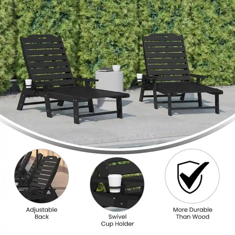 Lot de 2 chaises longues d'extérieur réglables avec porte-gobelets