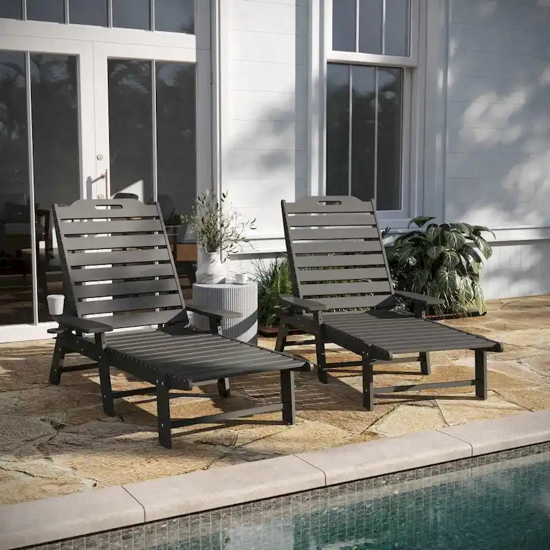 Lot de 2 chaises longues d'extérieur réglables avec porte-gobelets
