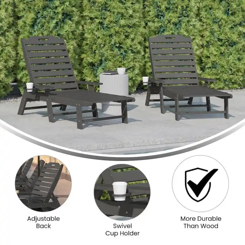 Lot de 2 chaises longues d'extérieur réglables avec porte-gobelets