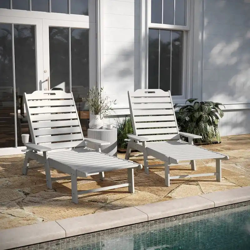 Lot de 2 chaises longues d'extérieur réglables avec porte-gobelets