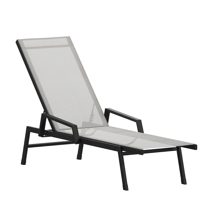Chaise longue de jardin réglable en textilène toutes saisons avec accoudoirs