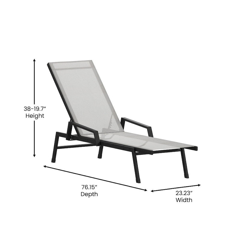 Chaise longue de jardin réglable en textilène toutes saisons avec accoudoirs
