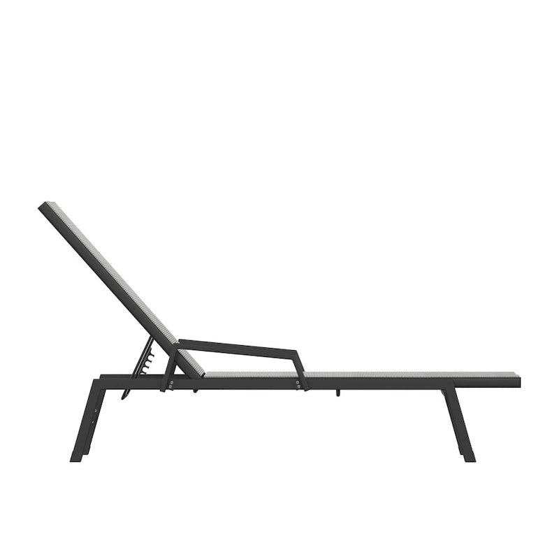 Chaise longue de jardin réglable en textilène toutes saisons avec accoudoirs
