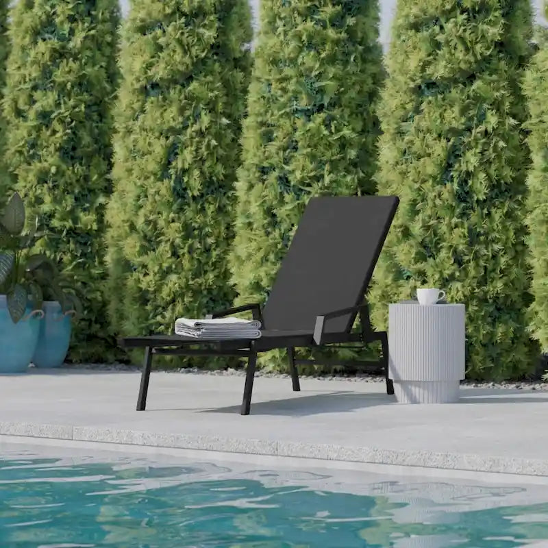 Chaise longue de jardin réglable en textilène toutes saisons avec accoudoirs