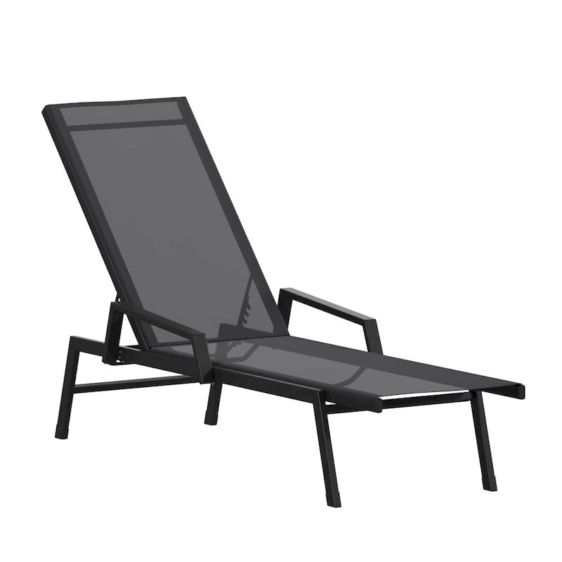 Chaise longue de jardin réglable en textilène toutes saisons avec accoudoirs