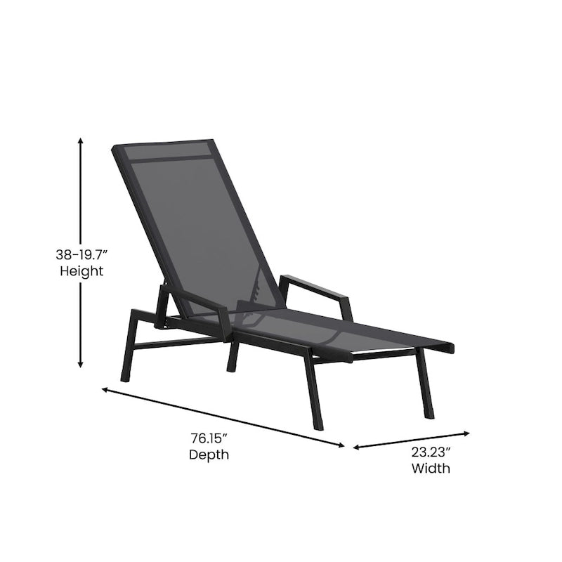 Chaise longue de jardin réglable en textilène toutes saisons avec accoudoirs