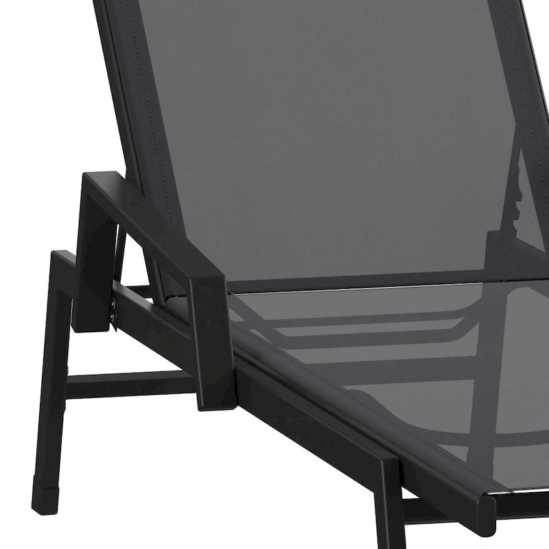 Chaise longue de jardin réglable en textilène toutes saisons avec accoudoirs
