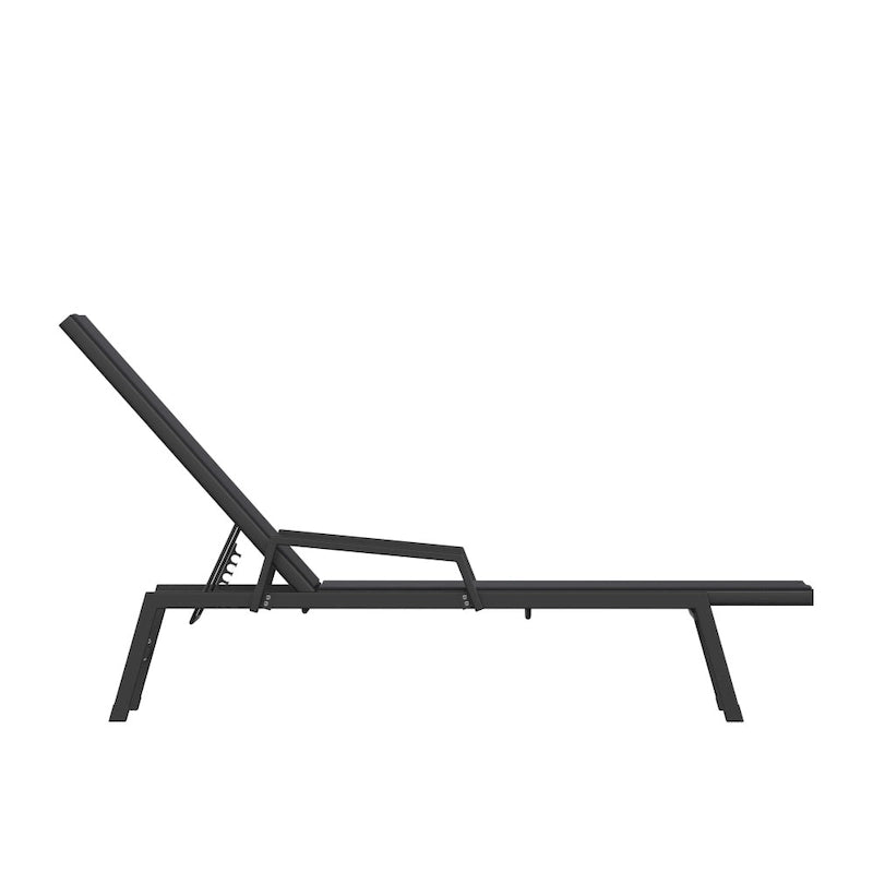 Chaise longue de jardin réglable en textilène toutes saisons avec accoudoirs