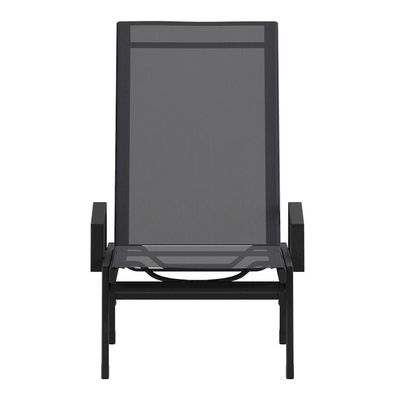 Chaise longue de jardin réglable en textilène toutes saisons avec accoudoirs