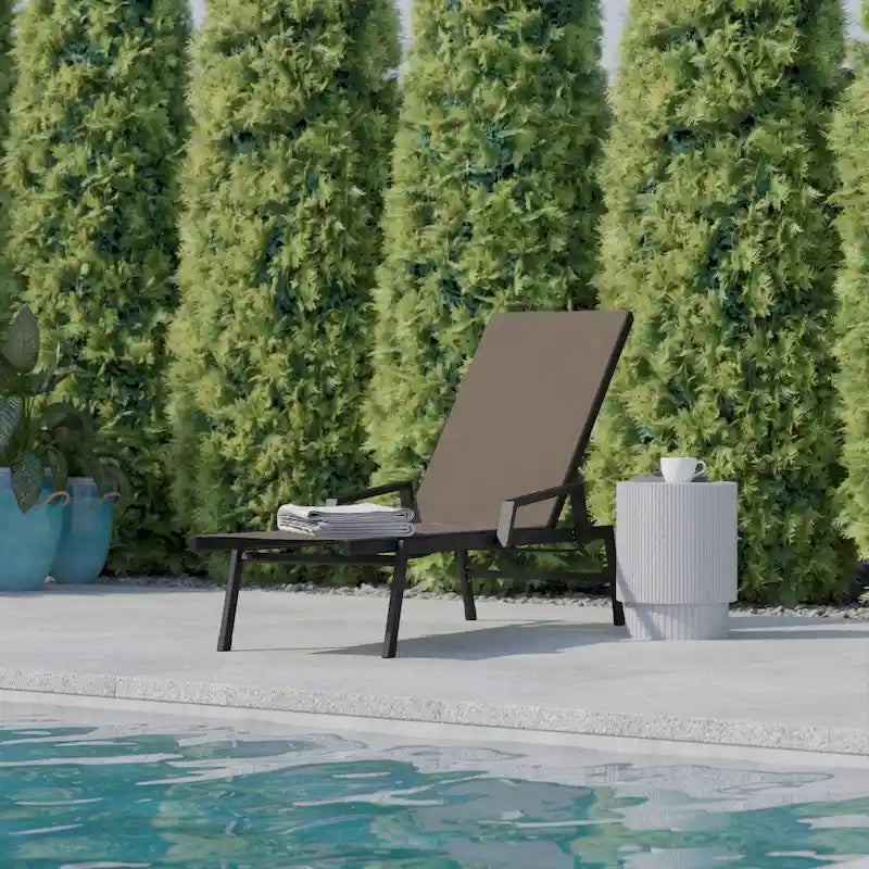 Chaise longue de jardin réglable en textilène toutes saisons avec accoudoirs