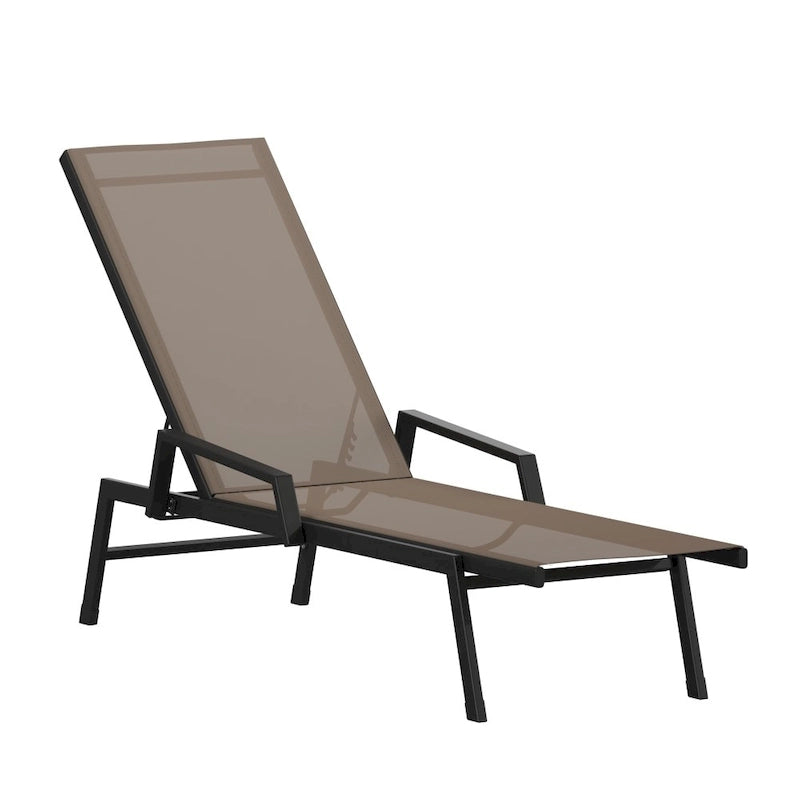 Chaise longue de jardin réglable en textilène toutes saisons avec accoudoirs