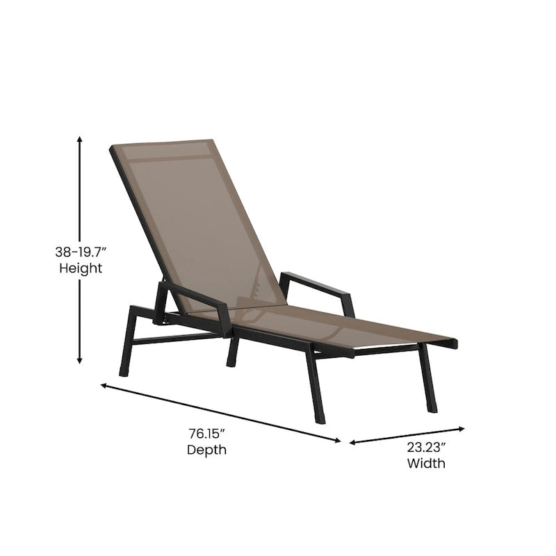 Chaise longue de jardin réglable en textilène toutes saisons avec accoudoirs