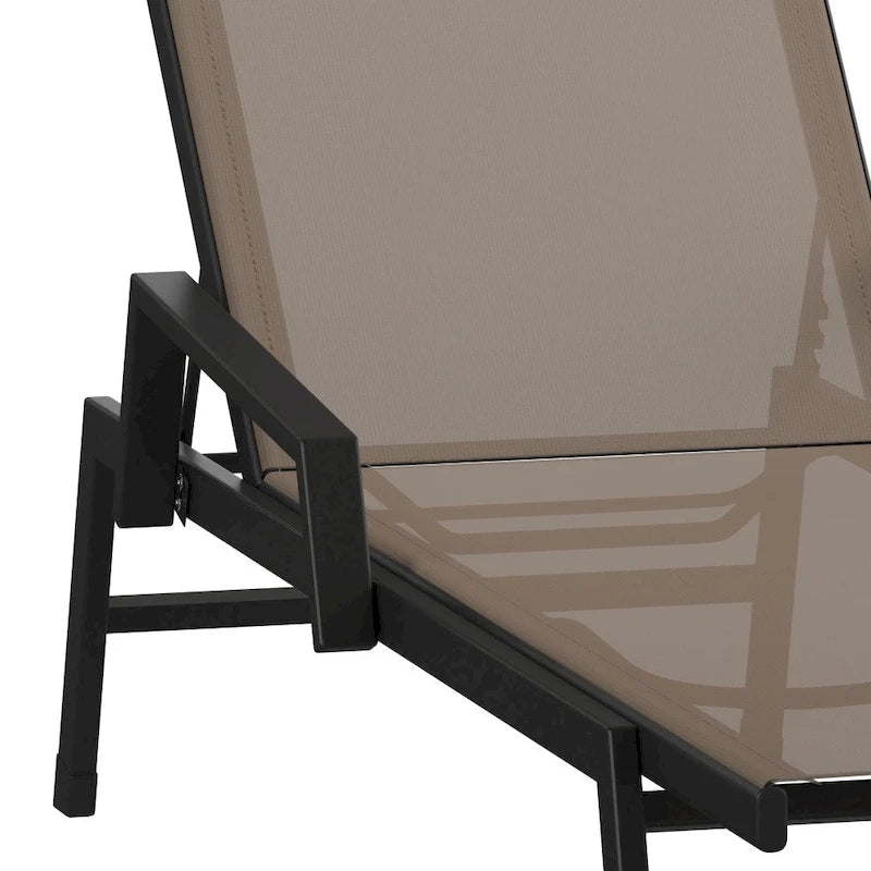 Chaise longue de jardin réglable en textilène toutes saisons avec accoudoirs
