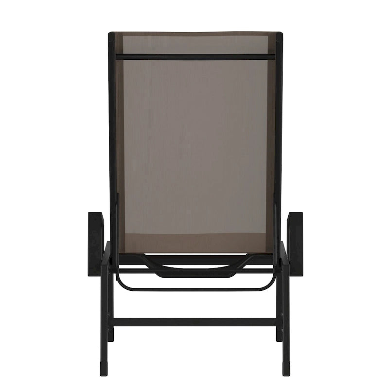Chaise longue de jardin réglable en textilène toutes saisons avec accoudoirs