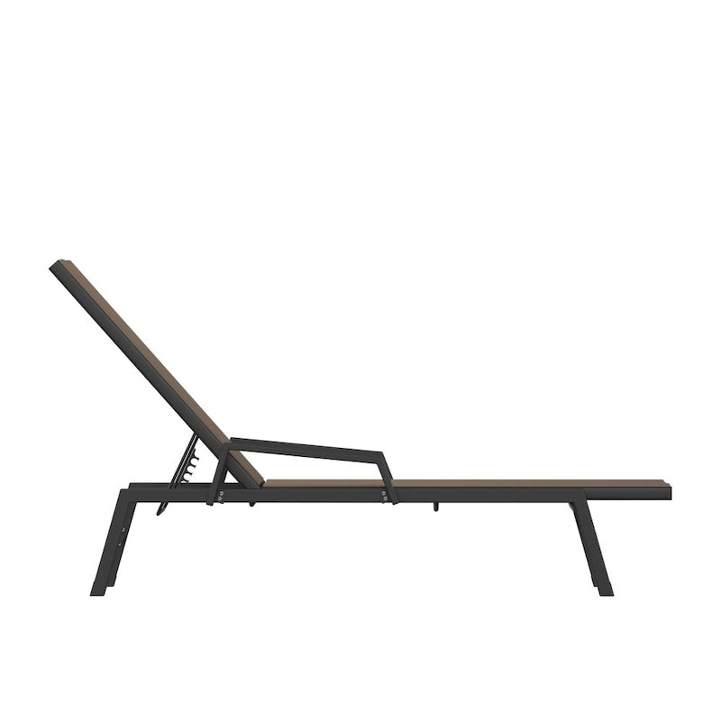 Chaise longue de jardin réglable en textilène toutes saisons avec accoudoirs