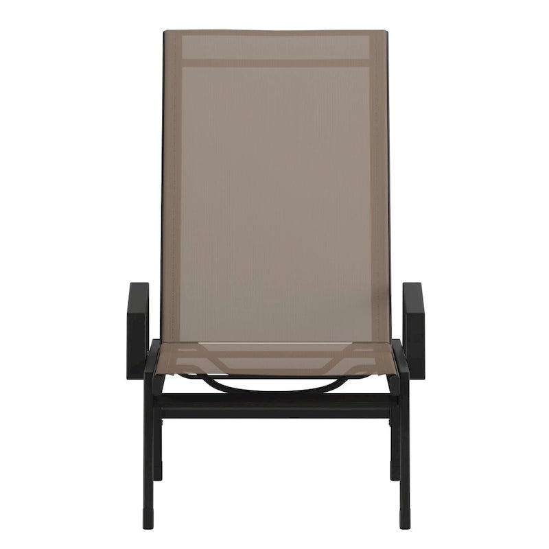 Chaise longue de jardin réglable en textilène toutes saisons avec accoudoirs