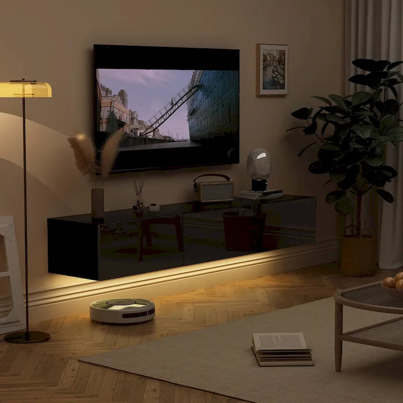 Meuble TV suspendu 63 cm - Console murale TV avec éclairage LED