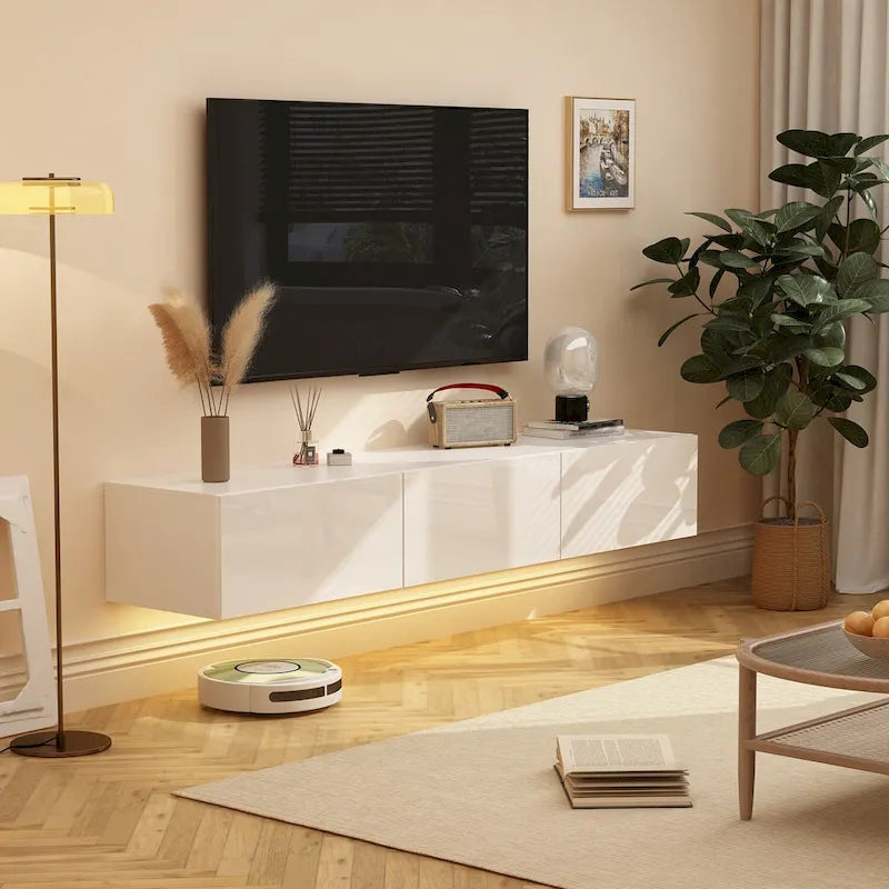 Meuble TV suspendu 63 cm - Console murale TV avec éclairage LED