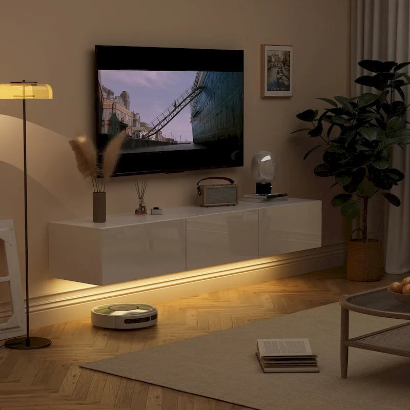 Meuble TV suspendu 63 cm - Console murale TV avec éclairage LED