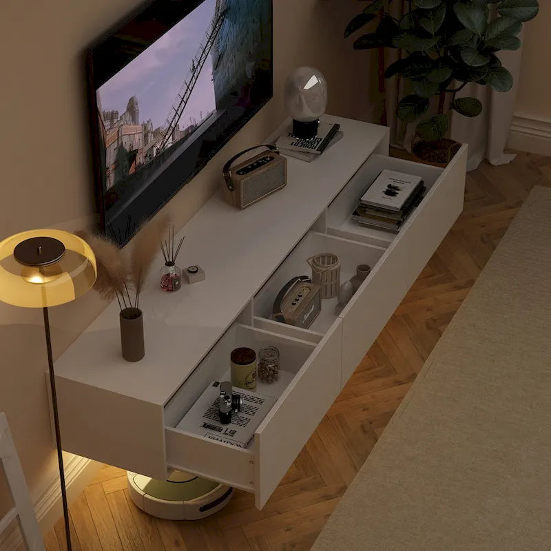 Meuble TV suspendu 63 cm - Console murale TV avec éclairage LED