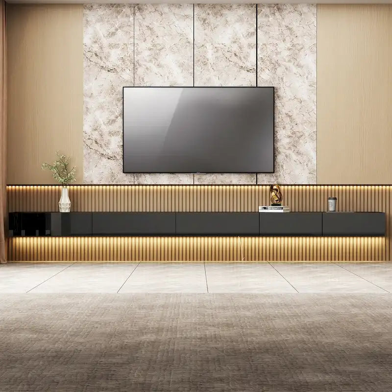 Meuble TV flottant LED Meuble de divertissement pour la maison et le bureau 2 pièces