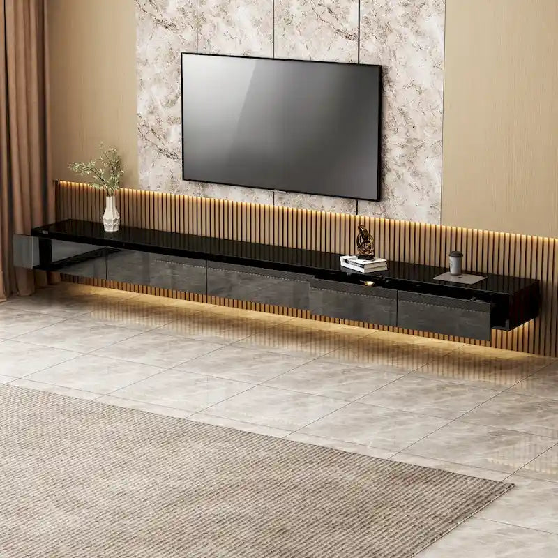 Meuble TV flottant LED Meuble de divertissement pour la maison et le bureau 2 pièces