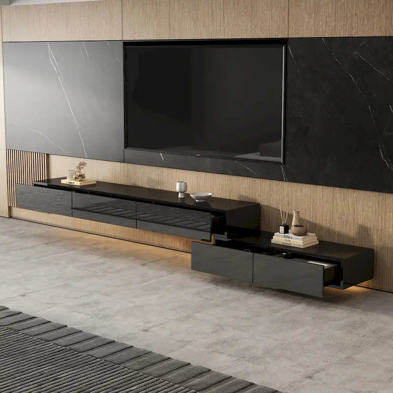 Meuble TV flottant LED Meuble de divertissement pour la maison et le bureau 2 pièces
