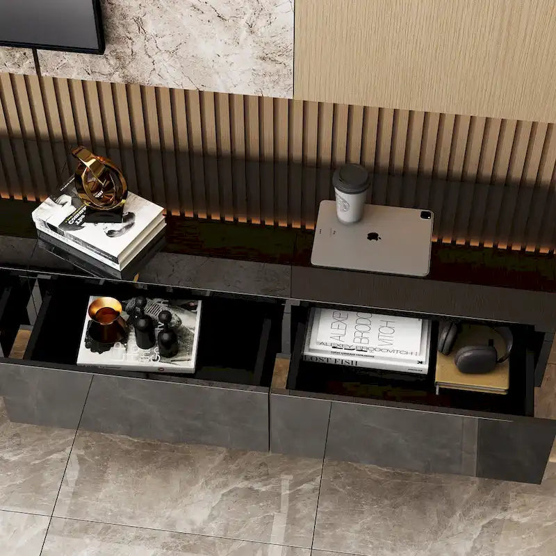 Meuble TV flottant LED Meuble de divertissement pour la maison et le bureau 2 pièces